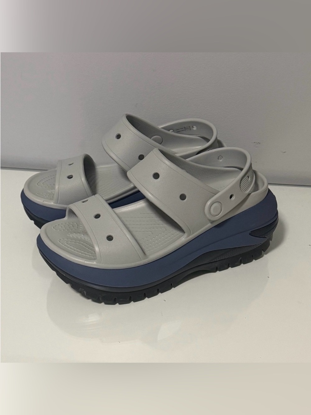 CROCS Gray and Navy Platform Sandals